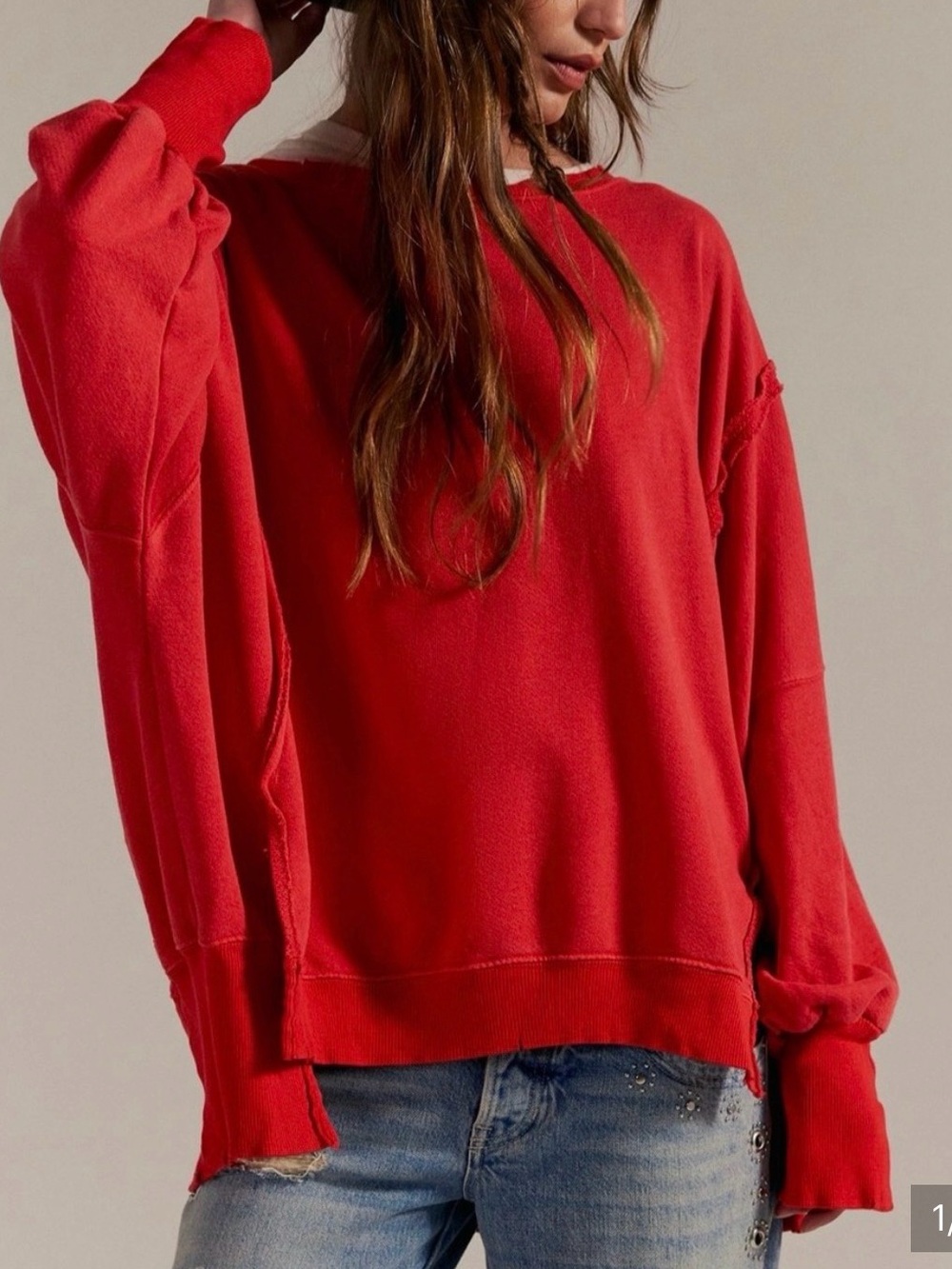 NWT We The Free People Oversized red Camden Pullover Sweatshirt, size XS